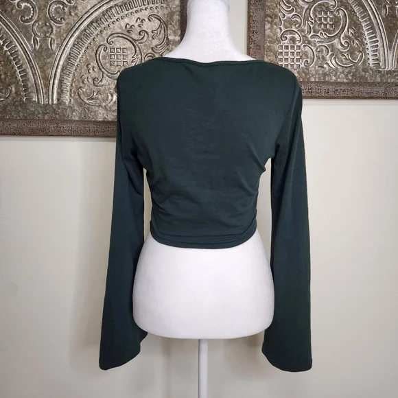 Forest Green Fairycore Bell Sleeve Velvet Trim Cropped Top Medium Whimsigoth - Picture 8 of 12